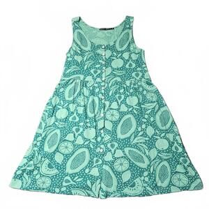 Gudrun Sjoden Med Dress Tank Above Knee Teal Green Oragnic Cotton Shell Button
